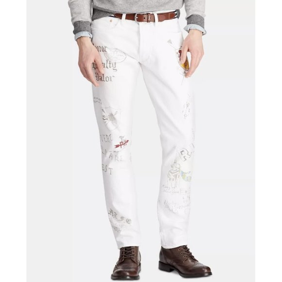 Polo Ralph Lauren The Sullivan Slim Graphic White Jeans ( 34 )